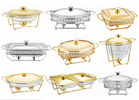 Plat de service de luxe doré pour buffet, chauffe-plats professionnel avec couvercle en verre, équipement de cuisine commercial