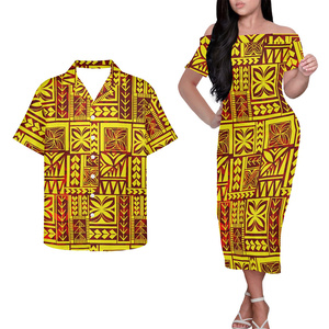 Tapa floreale coppia abbinata abiti da donna motivo polinesiano eleganti abiti da donna con spalle scoperte Set camicia da <span class=keywords><strong>uomo</strong></span> - Product Image 3