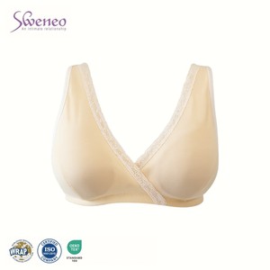 OEM Custom Women's Seamless Nursing <b>Bra</b> Full Cup Wire Free Lace Trim Beige Everyday Wear All Seasons - Product Image 1