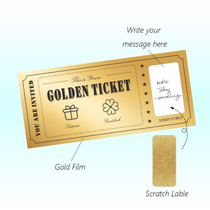 สติกเกอร์บัตรตั๋วแบบขูดสีทองแบบกำหนดเองได้สีทองทองหรูหราแบบออกแบบได้เอง - Product Image 2