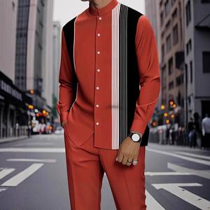 طقم رجالي كاجوال خريفي بطبعة رقمية، بنطال وبلوزة بأكمام طويلة، طقم قطعتين أنيق للرياضات الخارجية والعطلات - Product Image 5