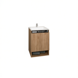 Meuble-lavabo Elsie 24 pouces en chêne naturel, style contemporain moderne, sur pied, avec vasque en céramique - Product Image 1