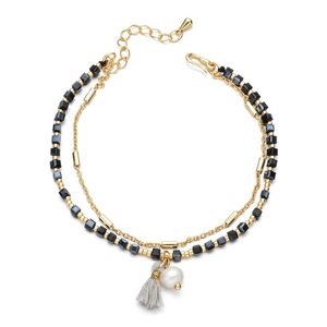 Delicate Boho <strong>Morse</strong> <strong>Code</strong> Beaded Crystal <strong>Bracelet</strong> Minimalist Gemstone Tassel Pendant Layering <strong>Bracelet</strong> - Product Image 5