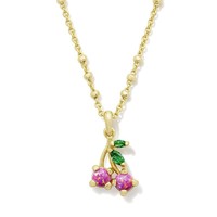 Vergulde schakelketting met perzikkleurige tropische fruitdiamantversieringen, 18 inch, reissieraden