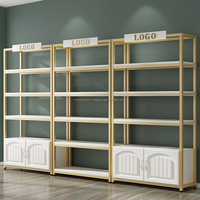 Présentoir décoratif de parfums en acier inoxydable avec logo personnalisé Meuble de présentation cosmétique Présentoir de maquillage pour salon de beauté