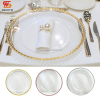 Assiette de présentation ronde transparente de 13 pouces avec bord doré pour mariage, vente en gros
