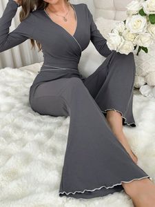 Per l'european American Cross-border autunno inverno nuovi pigiami da donna Sexy con scollo a V in vita traspirante <span class=keywords><strong>vestiti</strong></span> per la casa <span class=keywords><strong>Temu</strong></span> - Product Image 6