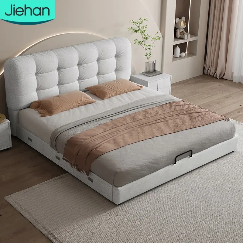 Nieuwste Houten Dubbele Ontwerpen Slapende King Queen Size Bed Frame Bed Kamer Meubilair Schoonheid Up-Holstered Bedden Met Opbergladen