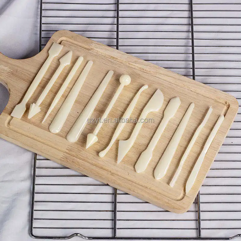 Full set 12pcs cake cream dessert carving different shaped knives easy clean plastic tools