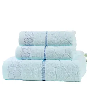 Water Cube 100% Cotton 3pcs/Lot Face Bath Wash-clothes Pink Beige Blue Color Beach Toalla Adults Bathroom Towel Set