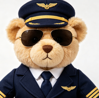 Ours en peluche pilote OEM/ODM directement de l'usine, avec logo personnalisé, ours en peluche capitaine doux et rembourré pour cadeau ou décoration
