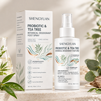 Spray désodorisant pour pieds post-biotique fermenté en gros, brume rafraîchissante botanique à l'arbre à thé sans alcool pour chaussures
