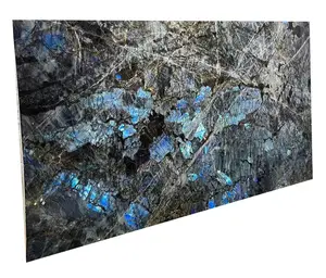 Labradorite สีฟ้าสีเขียวโปแลนด์แผ่นหินแกรนิต Labradorite สีฟ้าหินแกรนิตกระเบื้อง