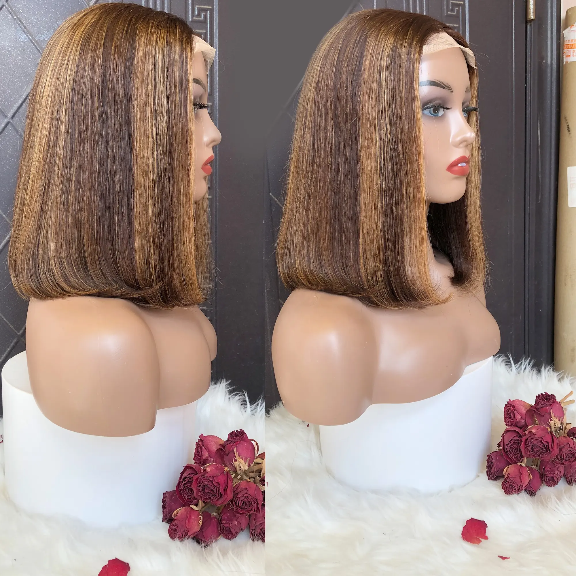 13x4 4X4 Pre Plucked Double Drawn Piano Color Lace Front Bob Wig Raw Indian Human Hair Wig Highlight Color Bob Lace Frontal Wig