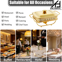 Nouvel ensemble de chauffe-plats de luxe carré en verre et acier inoxydable doré de 2 L pour buffet de restaurant, idéal pour les fournitures hôtelières.