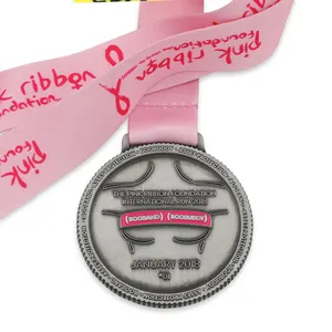 Your Own Design Round Zinc Alloy Engraved Silver Medal Women Girls Type Pink Enamel Medal