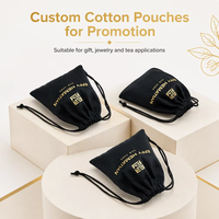 Emballage de sacs en coton ECO personnalisé pour la promotion imprimé logo petite pochette à cordon en coton noir biologique pour l'emballage de bagues de bijoux