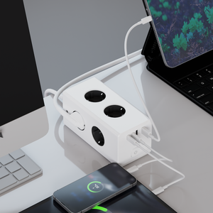 ปลั๊กพ่วงแบบทาวเวอร์ 8 ช่องเสียบ สายไฟ EU 17W 2 พอร์ต USB-A 2 พอร์ต USB-C มาตรฐาน EU สำหรับอุตสาหกรรม CE/KC ปลั๊กไฟแบบหมุนได้ 90 องศา สายยาว 2 เมตร - Product Image 3