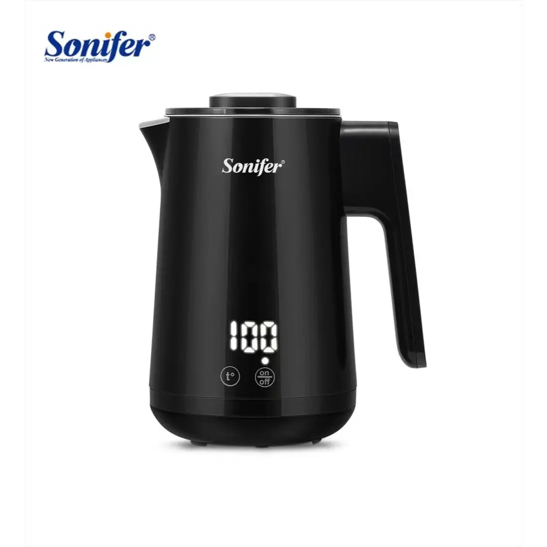 Sonifer SF-2094 Baru Peralatan Rumah Tangga 800W Digital Smart Touch Stainless Steel Tersembunyi Pemanas Ketel Listrik Hitam 0.8l