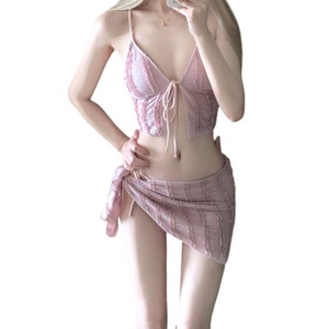 Maillots <span class=keywords><strong>de</strong></span> <span class=keywords><strong>bain</strong></span> tankini personnalisés avec logo pour femmes, à volants smockés, nœud à nouer sur le devant, texture texturée, coupe <span class=keywords><strong>haute</strong></span>, ensemble tankini <span class=keywords><strong>tanga</strong></span> - Product Image 5