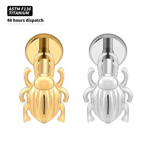 <span class=keywords><strong>Piercing</strong></span> per Orecchio a Forma di Scarabeo, Labret con Filettatura Interna, <span class=keywords><strong>Piercing</strong></span> per Labbra e Orbitale in Titanio ASTM F136, Orecchini Impermeabili, Gioielli di Tendenza - Product Image 2