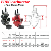 Carburateur Dellorto PHBG DS Noir 17 19 21 mm Racing avec Admission d'Air Moto Moteur 50cc 90cc Scooter 2 Temps