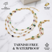 Ensemble de bijoux en acier inoxydable plaqué or 18 carats, collier et bracelet multi-couches en pierres naturelles pour femmes, bijoux imperméables