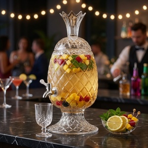 Jarra de cóctel de piña de cristal con grifo de latón de 1.5L, diseño tropical hecho a mano, apta para lavavajillas - Product Image 1