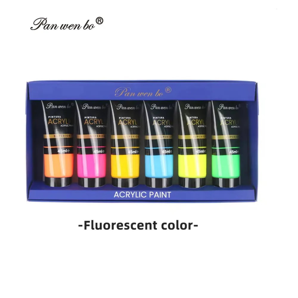 Panwenbo Conjunto de tinta acrílica tubo de 18 cores 45ml customizado para pintura de artistas cor fluorescente