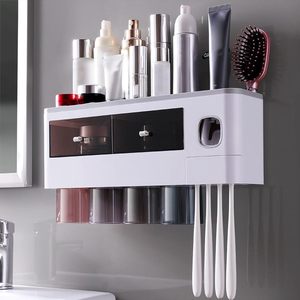 Plastic Suction-cup <b>Toothbrush</b> <b>Holder</b> Rack No-Drilling Required Bathroom Storage Multi-functional Dispenser Organizer - Product Image 6