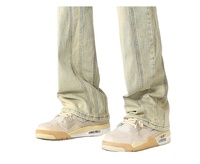 CrazyMaker nouveaux hommes usine personnalisé Denim tissu mince Micro évasé pantalon DTG motif brodé à la mode Denim pantalon