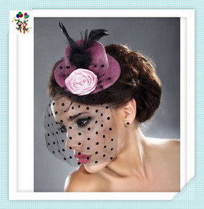 Cheap Girls Fancy Dress Costume Clip on <strong>Red</strong> Color Mini <strong>Top</strong> <strong>Hats</strong> with Feathers HPC-2611 - Product Image 3