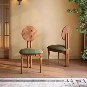 Retro Solid Wood Dining Chair Upholstered Green Seat For Dining Room Adult Use - Product Image 4