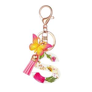 JS010 Wholesale Boho Metal Keychains | Floral Butterfly Resin <strong>Charm</strong> with <strong>Tassel</strong> | A-Z Custom Alphabet Bulk Orders - Product Image 2
