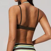 Soutien-gorge de sport rayé deux-en-un pour femme, dos carré évidé, doux, extensible, avec coussinets amovibles, idéal pour la gym et le fitness