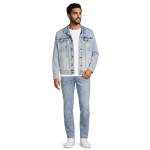 Best Selling Men's Fashionable <b>Denim</b> Jeans <b>Jacket</b> Hooded Vintage Style <b>Customized</b> Design Front Cheap Price Wholesale ODM Finer - Product Image 1