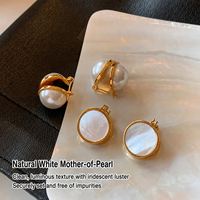 Boucles d'oreilles élégantes en nacre naturelle pour femmes, ton or, avec incrustation de coquillage rond, bijoux en gros