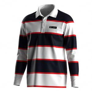 เสื้อโปโลชายแบบสวมใส่สบาย แห้งเร็ว ลายทาง แขนยาว สำหรับเล่นกอล์ฟหรือรักบี้ - Product Image 3