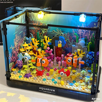 Ensemble de blocs de construction d'aquarium marin T4001 avec lumière, modèle de réservoir de poissons poissons-pires à monter soi-même, ornement de bureau assemblé, jouet cadeau
