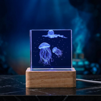 Lampe de nuit en cristal gravé en 3D, lampe de bureau LED à branchement USB, multicolores, moderne, minimaliste, personnalisable, vente en gros, méduse, baleine