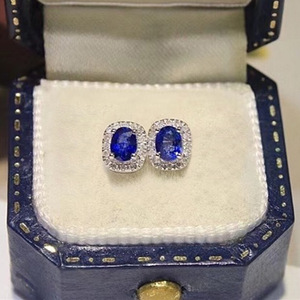 Vintage Style French Elegant Oval Sapphire <b>Blue</b> Zircon <b>Stud</b> <b>Earrings</b> Claw Setting Gift Jewelry - Product Image 4