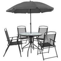 Uplion Ensemble de salle à manger d'extérieur 4 pièces avec table de jardin, chaises et parasol, chaise pliante de patio avec table en verre