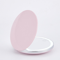Round Mini Travel Pink Small White Portable Foldable Makeup Led Pocket Mirror with Light