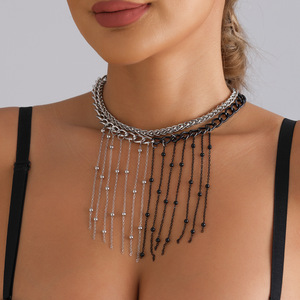 Bijoux transfrontaliers européens et américains Dark Girl Ins Style Yin Yang Splicing Bead Chain Tassel Elegant Necklace - Product Image 3