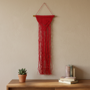 Décoration murale moderne en macramé rouge 2026, suspension en coton noué pour salon, chambre et entrée - Product Image 5