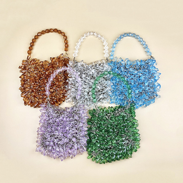 New Handmade Solid Color Beads Women's Portable Open Water Bag Fashionable Elegant High-end Dinner Bags