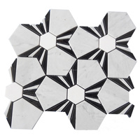 Mosaïque en marbre gris blanc 8 mm d'épaisseur, découpe jet d'eau, laiton, pour cuisine, hôtel, salle de bain, design parquet pour projets graphiques
