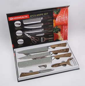 ER EVERWEALTH 6pcs Non Stick Kitchen Knife Set mit Wooden Holder Stainless Steel Cooking Knife