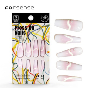 Venta al por mayor pintado a mano abstracto prensa en las <span class=keywords><strong>uñas</strong></span> <span class=keywords><strong>blanco</strong></span> <span class=keywords><strong>rosa</strong></span> Ombre ataúd largo Abs plástico <span class=keywords><strong>uñas</strong></span> postizas personalizadas 3D lujo <span class=keywords><strong>uñas</strong></span> postizas - Product Image 1