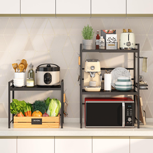 Étagère extensible à 2 niveaux pour micro-ondes, étagère de rangement pour comptoir pour ustensiles de cuisine et vaisselle, support pour four à micro-ondes en acier au carbone - Product Image 4
